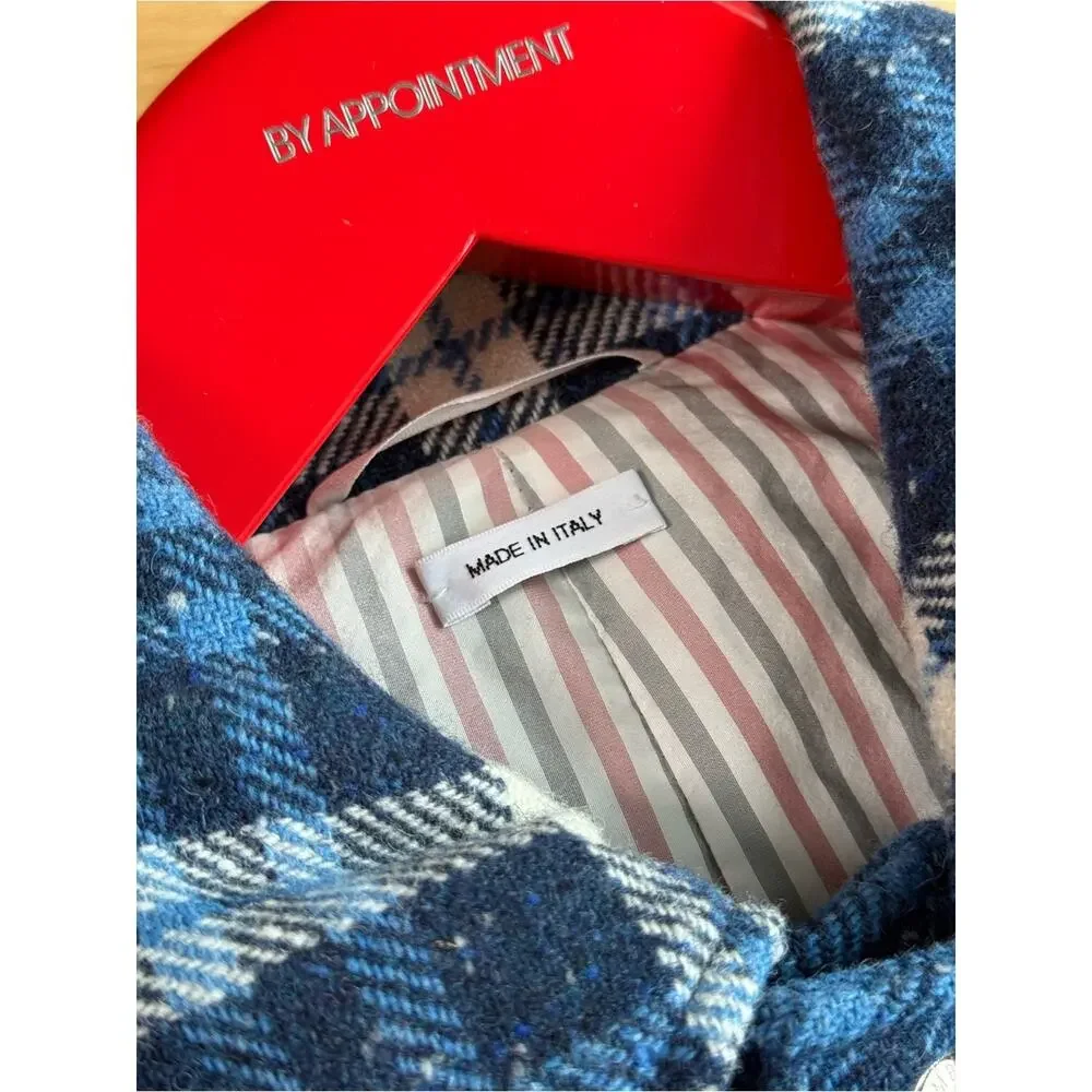 Thom Browne Size 1 Blue Plaid Wool Down Filled Overcoat Made in Italy